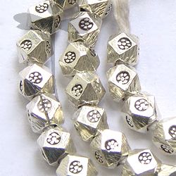 Hill Tribe Silver Flower Printed Faceted Bead Strand.
