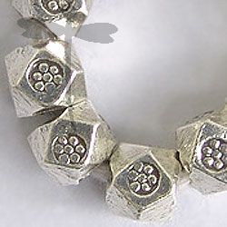 Hill Tribe Silver Flower Printed Faceted Bead