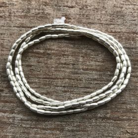 Hill Tribe Silver Minimal Oval Beads Strand