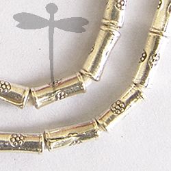 Hill Tribe Silver Flower Printed Cylinder Beads