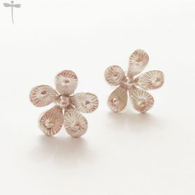 Hill Tribe silver flower shaped stud earrings