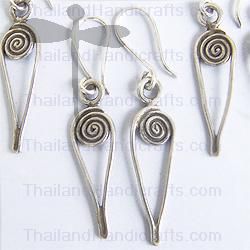 HILL TRIBE SILVER SPIRAL HANGING DEW DROP EARRINGS