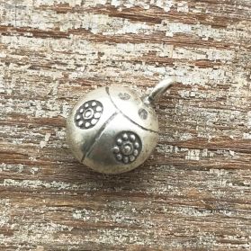 Hill Tribe Silver Flower Printed Lady Bug Bell Charm