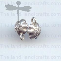 HILL TRIBE SILVER FLOWER PRINTED ROUND BELL CHARM